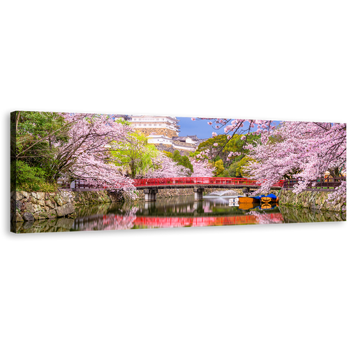 Himeji Castle Canvas Wall Art, Japan Cherry Blossom Canvas Artwork, Japan Historic Structure Colorful Scenery 1 Piece Canvas Print