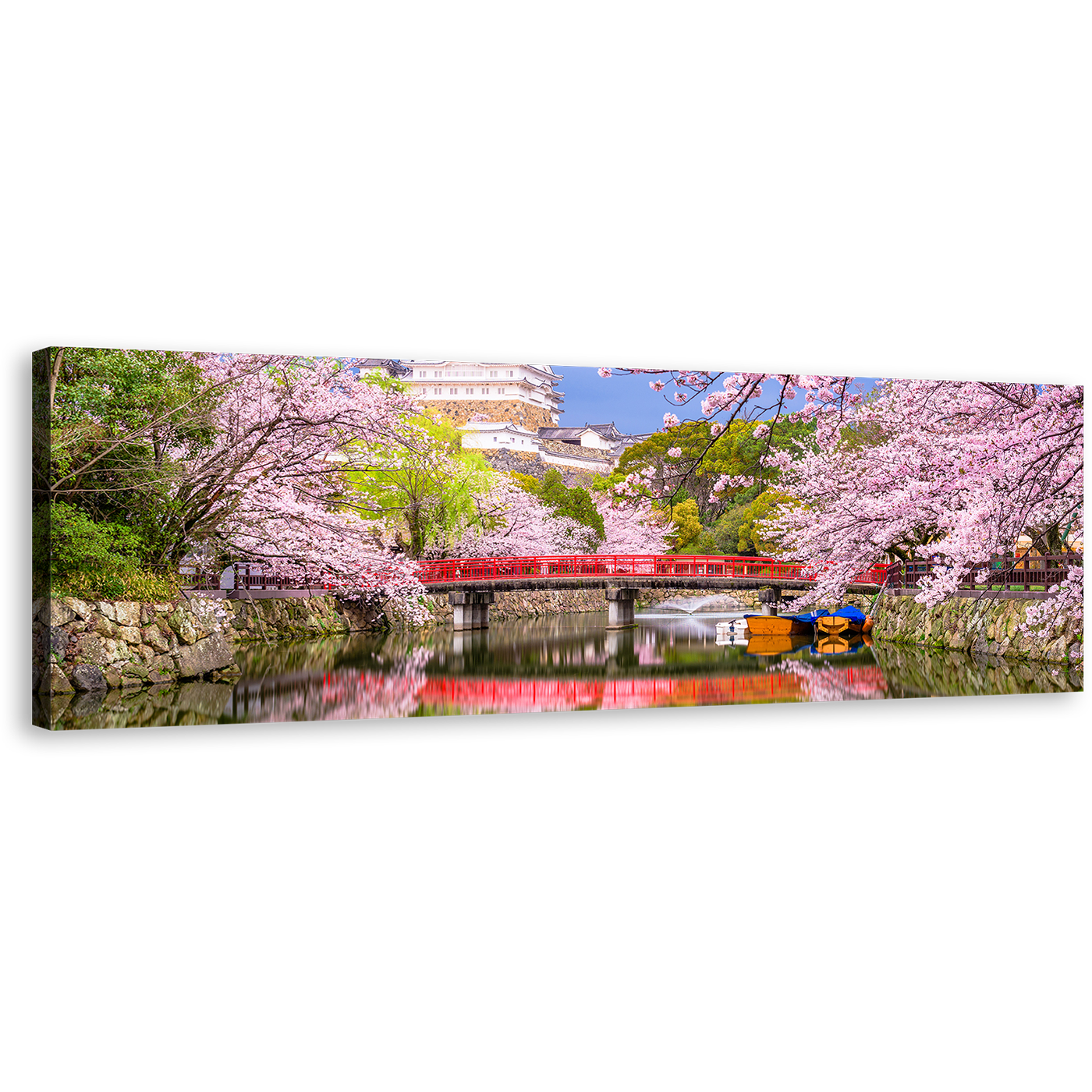 Himeji Castle Canvas Wall Art, Japan Cherry Blossom Canvas Artwork, Japan Historic Structure Colorful Scenery 1 Piece Canvas Print