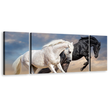 Load image into Gallery viewer, Horse Animal Canvas Wall Art, Two Horses Running Dust 3 Piece Canvas Print, Black and White Horses Couple Multiple Canvas
