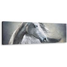 Load image into Gallery viewer, Horse Closeup Canvas Wall Art, Grey White Horse 1 Piece Canvas Artwork, Horse Portrait Canvas Print
