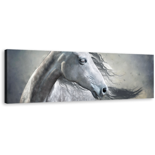 Horse Closeup Canvas Wall Art, Grey White Horse 1 Piece Canvas Artwork, Horse Portrait Canvas Print