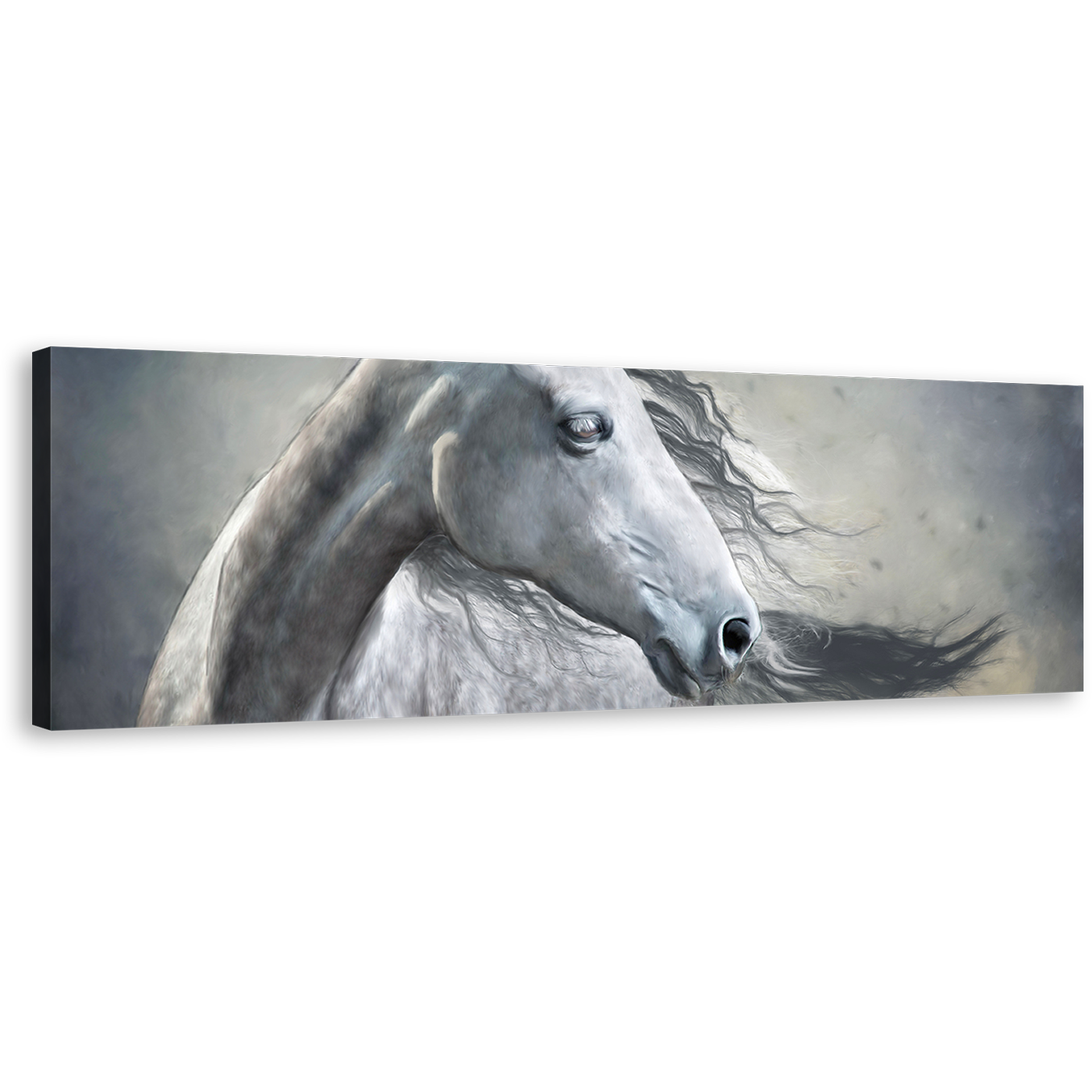 Horse Closeup Canvas Wall Art, Grey White Horse 1 Piece Canvas Artwork, Horse Portrait Canvas Print