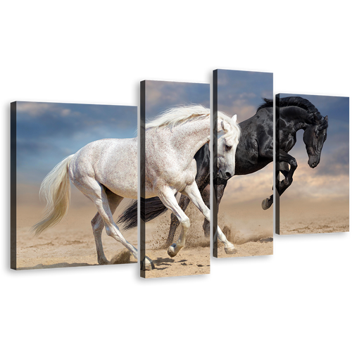 Horse Couple Canvas Print, Two Horses in Nature 4 Piece Canvas Wall Art, Black and White Horses Multi Canvas Artwork