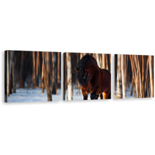 Load image into Gallery viewer, Horse Forest Canvas Wall Art, Horse White Snow Trees 3 Piece Canvas Print, Brown  Horse Runs in Winter Multi Canvas Artwork
