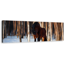 Load image into Gallery viewer, Horse Gallop Canvas Wall Art, Brown Horse Runs in Winter 1 Piece Canvas Artwork, Horse White Snow Trees Canvas Print
