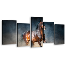 Load image into Gallery viewer, Horse Galloping Canvas Print, Bay Stallion Run 5 Piece Canvas Wall Art, Brown Chestnut Horse Multiple Canvas
