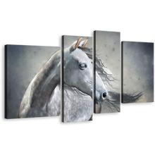 Load image into Gallery viewer, Horse Portrait Canvas Print, Horse Closeup 4 Piece Canvas Wall Art, White Grey Horse Canvas Set
