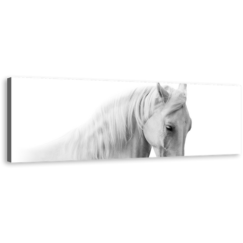 Horse Portrait Canvas Wall Art, Elegant Horse Close Up 1 Piece Canvas Print, Isolated White Grey Horse Canvas Artwork