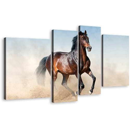 Horse Rearing Canvas Wall Art, Stallion Horse Portrait 4 Piece Multiple Canvas, Horse White Dust Canvas Print