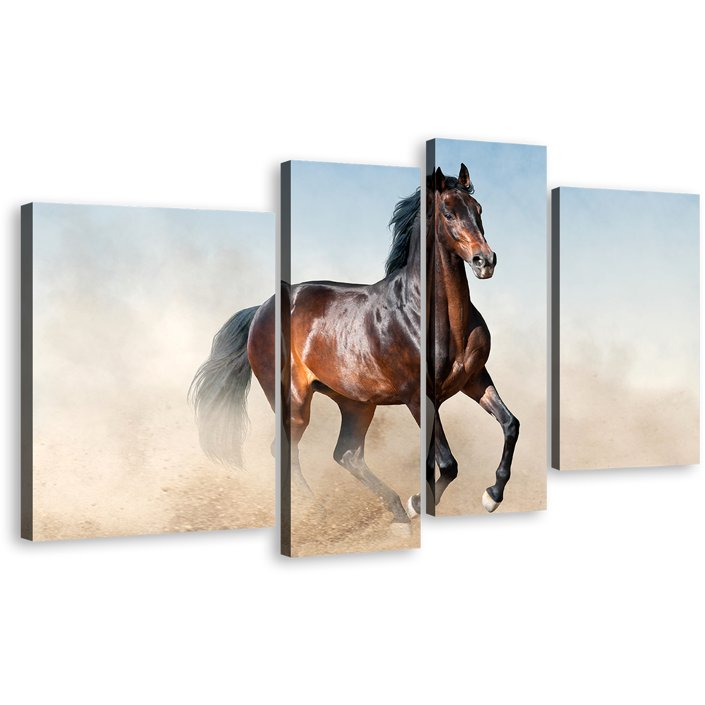 Horse Rearing Canvas Wall Art, Stallion Horse Portrait 4 Piece Multiple Canvas, Horse White Dust Canvas Print