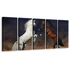 Load image into Gallery viewer, Horses Desert Canvas Wall Art, White Brown Horses Rearing 5 Piece Canvas Print, Two Horse Fight Multiple Canvas
