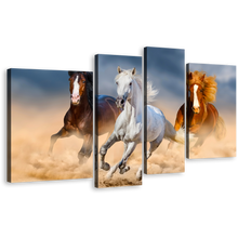 Load image into Gallery viewer, Horses Galloping Canvas Wall Art, Group of Horses in Desert Canvas Print, Herd of Black Brown Horses 4 Piece Multi Canvas
