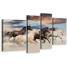 Load image into Gallery viewer, Horses Herd Canvas Wall Art, White Brown Horses Galloping 4 Piece Canvas Print, Five Running Horses Multiple Canvas
