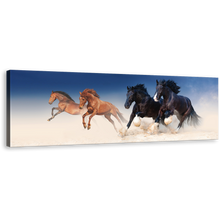 Load image into Gallery viewer, Horses Herd Wall Art, Amazing Stallions Panoramic Canvas Print, Running Black Brown Horses Galloping Canvas Set
