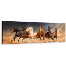 Load image into Gallery viewer, Horses Herd Wall Art, White Brown Horses Canvas Art, Animal Run In Sky Desert Panorama Canvas Print
