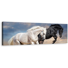 Load image into Gallery viewer, Horses Run Canvas Wall Art, Black and White Horses 1 Piece Canvas Print, Two Horses in Nature Wide Canvas
