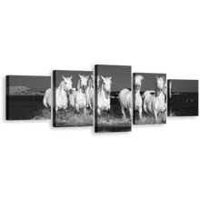 Load image into Gallery viewer, Horses Running Canvas Wall Art, Horses Galloping Forward 5 Piece, Grey Horses Beach Canvas Set, White Horses Running Multi Canvas
