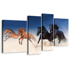 Load image into Gallery viewer, Horses Stallions Canvas Print, Running Black Brown Horses Herd Multiple Canvas, Animal Galloping 4 Piece Wall Art
