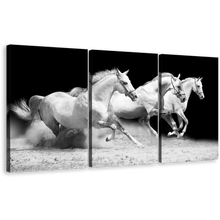 Load image into Gallery viewer, Horses Stallions Canvas Wall Art, Herd Of White Grey Horses 3 Piece Canvas Print, Galloping Horses Triptych Canvas Set
