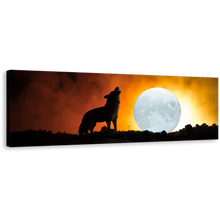 Load image into Gallery viewer, Howling Wolf Canvas Wall Art, Black Wolf at Night 1 Piece Canvas, Howling Wolf White Moon Canvas Print
