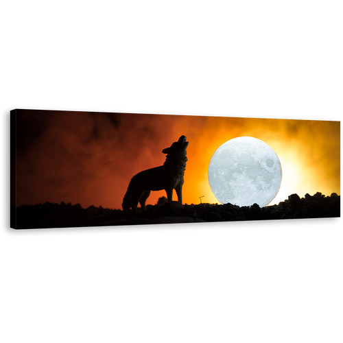 Howling Wolf Canvas Wall Art, Black Wolf at Night 1 Piece Canvas, Howling Wolf White Moon Canvas Print