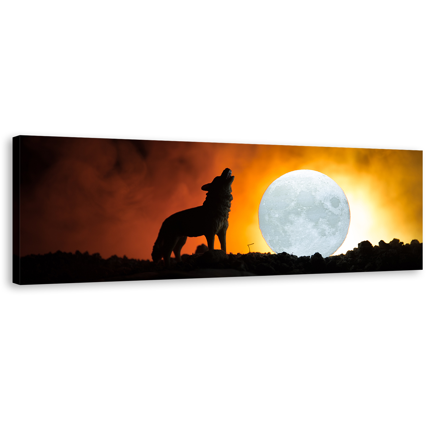 Howling Wolf Canvas Wall Art, Black Wolf at Night 1 Piece Canvas, Howling Wolf White Moon Canvas Print