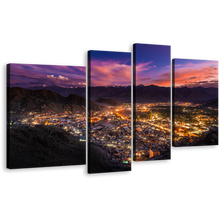 Load image into Gallery viewer, India Ladakh Canvas Wall Art, Dramatic Blue Sky Mountains 4 Piece Canvas Set, Yellow Leh Ladakh City Canvas Print
