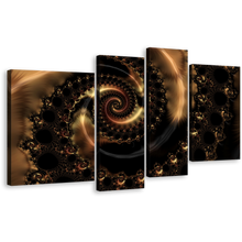 Load image into Gallery viewer, Infinity Swirl Canvas Wall Art, Brown Elegant Abstract Art Print, Black Abstract Fractal 4 Piece Multi Canvas
