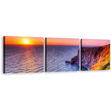 Load image into Gallery viewer, Ireland Mountain Wall Art, Blue Cliff of Moher Ireland Triptych Canvas Print, Orange Ocean Cliff Sunset Canvas Set
