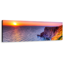 Load image into Gallery viewer, Ireland Ocean Wall Art, Blue Ocean Mountains Ireland Canvas Print, Cliff of Moher Orange Sunset Panoramic Canvas Art
