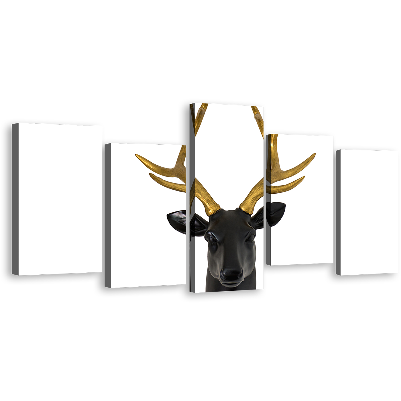 Isolated Deer Canvas Wall Art, White Deer Background 5 Piece Canvas, Black Deer Head Multi Canvas, Brown Deer Canvas Set