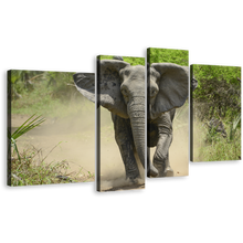 Load image into Gallery viewer, Isolated Elephant Canvas Wall Art, Green Trees Scenery Elephant Multi Canvas, Grey Elephant Animal 4 Piece Canvas Print
