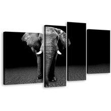 Load image into Gallery viewer, Isolated Elephant Canvas Wall Art, Grey Elephant Animal 4 Piece Canvas Print, Grey Elephant Digital Painting Multi Canvas
