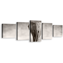 Load image into Gallery viewer, Isolated Elephant Canvas Wall Art, Grey Elephant Front Multiple Canvas, Black and White Elephant Portrait 5 Piece Canvas Print
