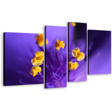 Load image into Gallery viewer, Isolated Flower Canvas Print, Yellow Pistil 4 Piece Canvas Wall Art, Purple Floral Digital Painting Multiple Canvas
