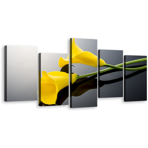 Isolated Lilies Canvas Print, Calla Lily Floral Canvas Print, Yellow Flowers 5 Piece Canvas Wall Art