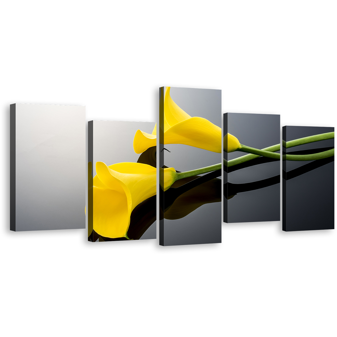 Isolated Lilies Canvas Print, Calla Lily Floral Canvas Print, Yellow Flowers 5 Piece Canvas Wall Art