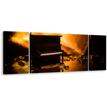 Load image into Gallery viewer, Isolated Piano Canvas Wall Art, Orange Abstract Piano Elegance 3 Piece Canvas Print, Black Grand Piano Multi Canvas
