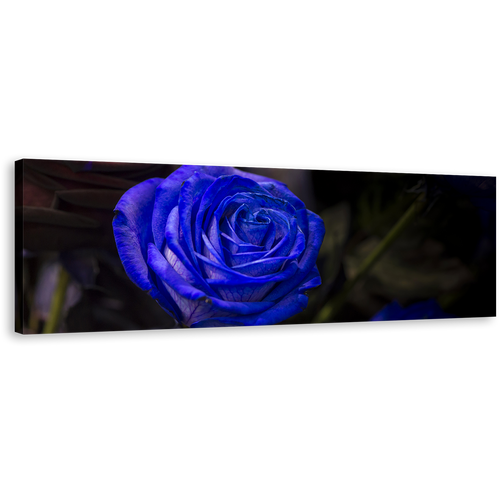 Isolated Rose Canvas Wall Art, Blue Flowers Digital Painting 1 Piece Canvas, Beautiful Floral Canvas Print