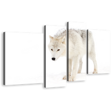 Load image into Gallery viewer, Isolated Wolf Canvas Wall Art, White Wolf Walking 4 Piece Canvas, Arctic Animal Canvas Print
