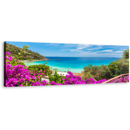 Italy Ocean Canvas Wall Art, Tuscany Green Elba Island 1 Piece Canvas Print, Blue Ocean Cavoli Beach Wide Canvas