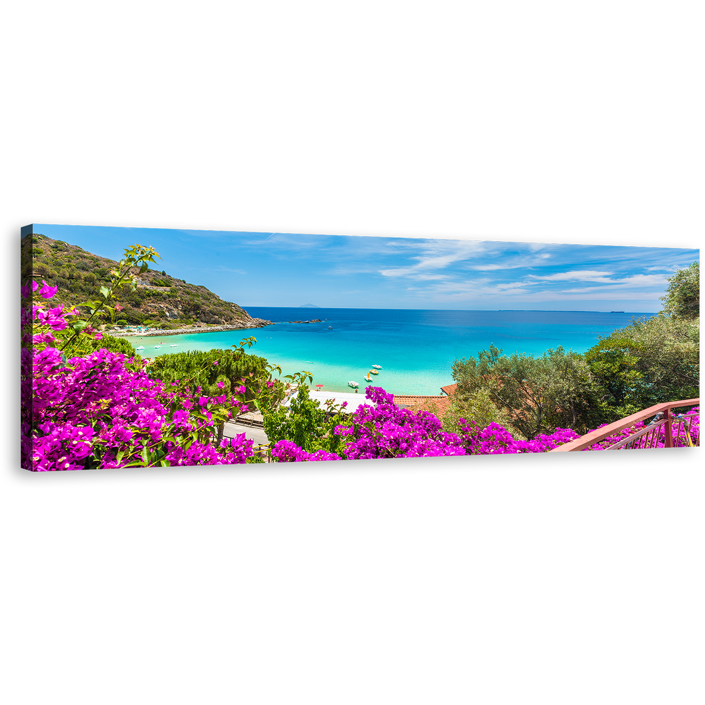 Italy Ocean Canvas Wall Art, Tuscany Green Elba Island 1 Piece Canvas Print, Blue Ocean Cavoli Beach Wide Canvas