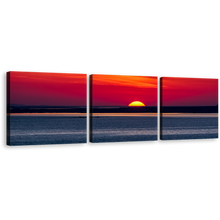 Load image into Gallery viewer, Izmir Sea Canvas Wall Art, Red Orange Ocean Sky 3 Piece Canvas Print, Turkey Grey Ocean Multi Canvas Artwork
