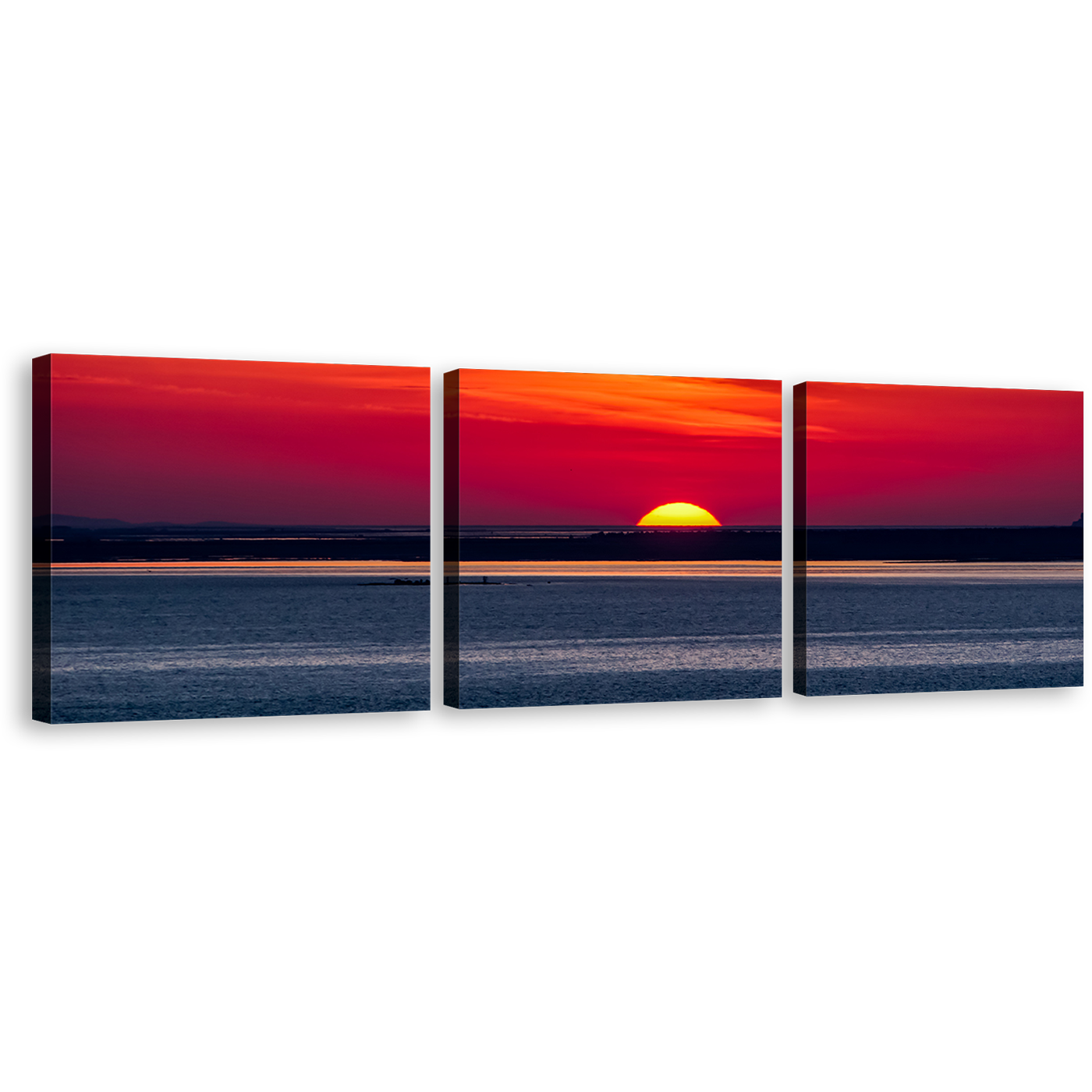 Izmir Sea Canvas Wall Art, Red Orange Ocean Sky 3 Piece Canvas Print, Turkey Grey Ocean Multi Canvas Artwork