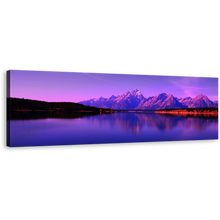 Load image into Gallery viewer, Jackson Lake Canvas Wall Art, Wyoming Teton National Park Canvas Artwork, Blue Purple Ocean Mountains Panoramic Canvas Print
