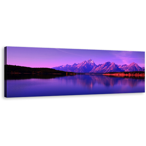 Jackson Lake Canvas Wall Art, Wyoming Teton National Park Canvas Artwork, Blue Purple Ocean Mountains Panoramic Canvas Print