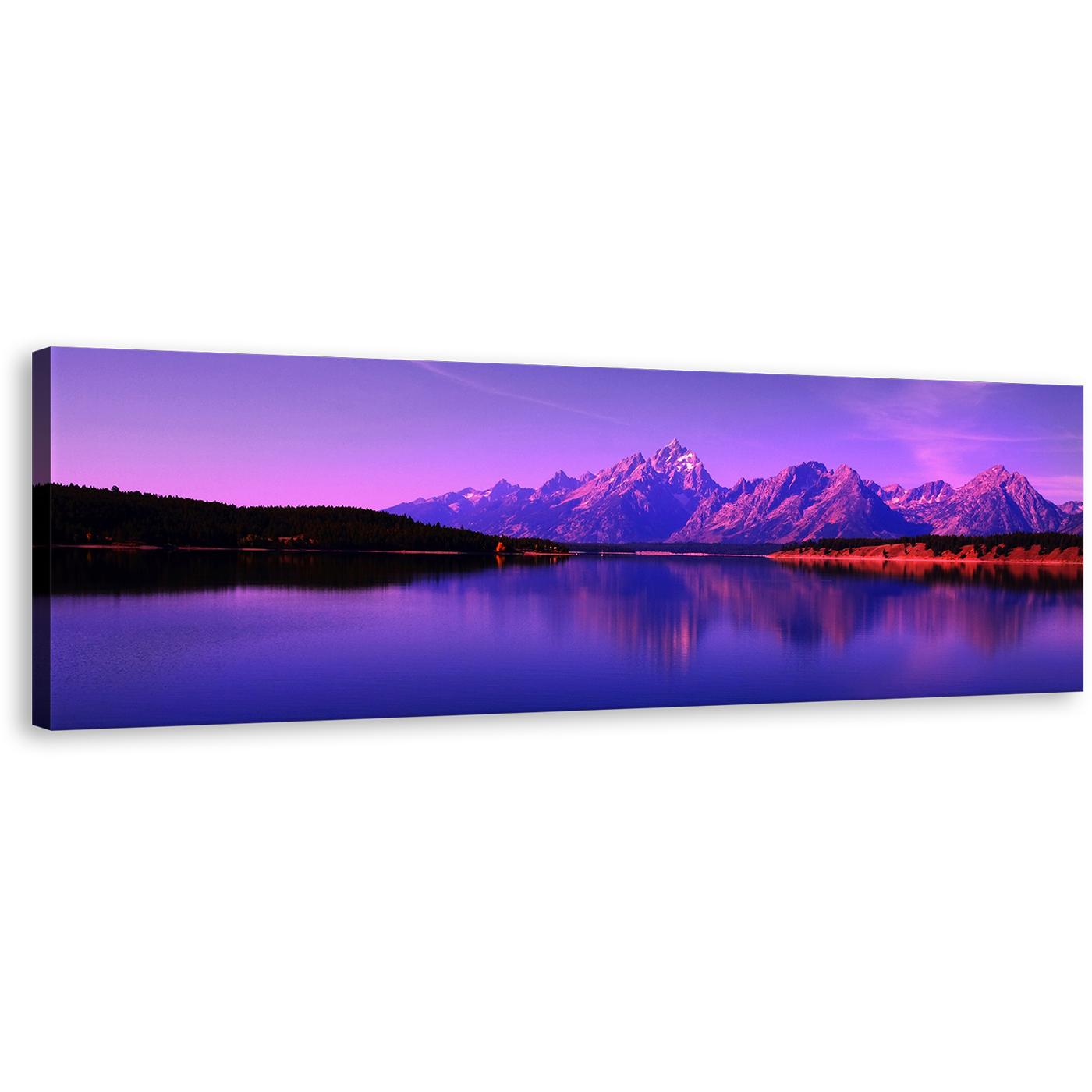 Jackson Lake Canvas Wall Art, Wyoming Teton National Park Canvas Artwork, Blue Purple Ocean Mountains Panoramic Canvas Print