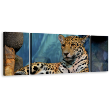 Load image into Gallery viewer, Jaguar Resting Canvas Wall Art, Jaguar Portrait 3 Piece Canvas Print, Yellow White Jaguar Animal Multi Canvas
