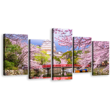 Load image into Gallery viewer, Japan Lake Canvas Print, Japan Lake Bridge Multiple Canvas, Colorful Japan Scenery 5 Piece Canvas Wall Art
