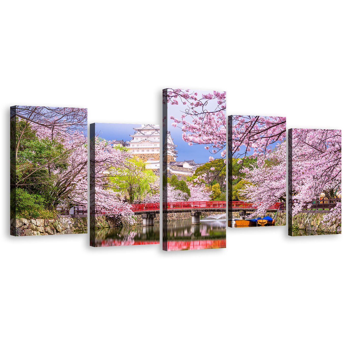 Japan Lake Canvas Print, Japan Lake Bridge Multiple Canvas, Colorful Japan Scenery 5 Piece Canvas Wall Art